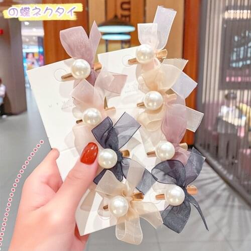 Big Pearls Bow Hair Clips Korea Sweet Small Bowknot Hairpins Women Barrettes Headwear Fashion Hair Accessories