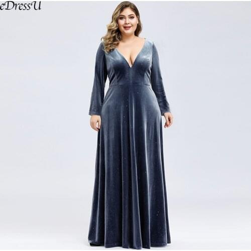 Plus Size Formal Dress 2020 Velour Evening Party Dress Elegant Max Evening Dress Vestido Robe de Soiree Prom Dress EP-00870