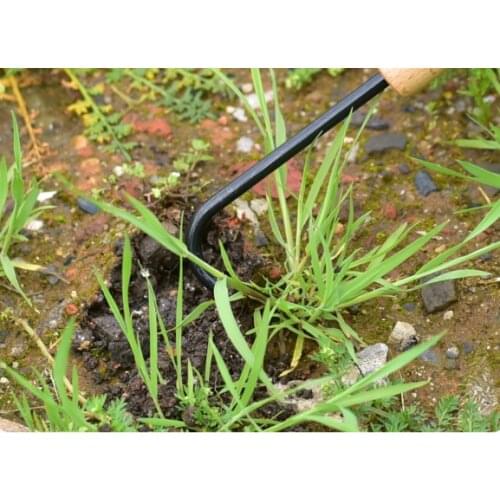 1pc Garden Weeding Tool Root Remover Wooden Handle Manganese Steel Manual Weeder Weeding Device Single-claw Hook