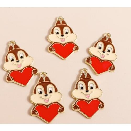 10pcs 18*28mm Cartoon Zinc Alloy Enamel Charms Heart Love Squirrel Charms for Jewelry Making Necklaces Earrings Accessories
