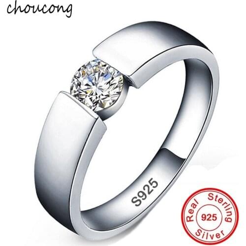 Eternal 100% original Solid S925 Silver Rings Set 6mm 1ct CZ Diamond Engagement Rings Jewelry Wedding Rings for Women and Men