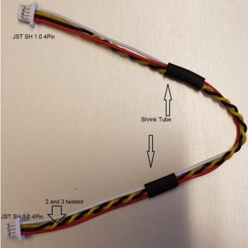 JST SH 1.0 4Pin Female connectors at both end. 1 to 1;2 to 2;3 to 3;4 to 4;2 and 3 twisted Cable Length : 150mm 28AWG wire