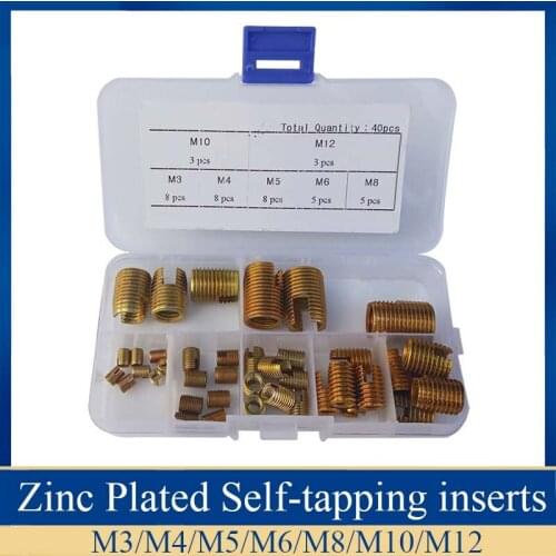 40pcs/set Self tapping Thread Insert M3/4/5/6/8/10/12 Carbon steel Self Tapping Screw Bushing Slotted Type Thread kit