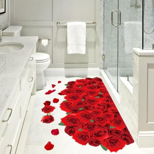 AsyPets Removable Romantic 3D Roses Pattern Sticker for Bathroom Living Room Wall Floor Decor