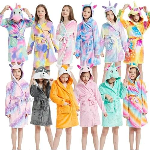 Boys bathrobe Child Flannel Unicorn Animal sleepwear kids pajamas for girl Baby cartoon robe children clothing infant clothes