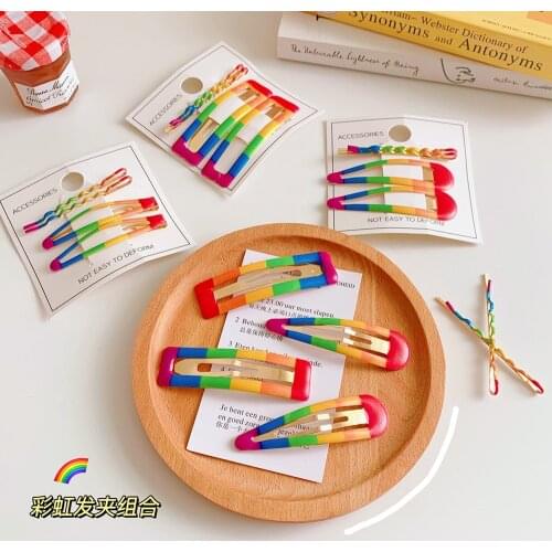 Free shipping 4pcs/set women rainbow hairpin ins girls snap clip ladys side clips hair accessories