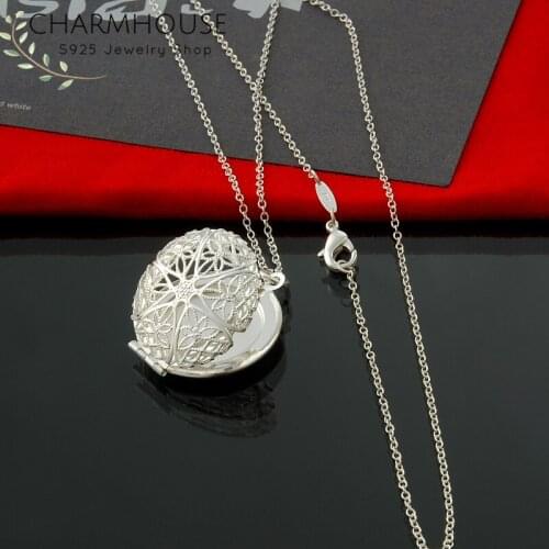 Charmhouse Pure Silver Necklaces For Women Can Be Opened Round Locket Pendant Necklace Collier Femme Fashion Jewelry Wholesale