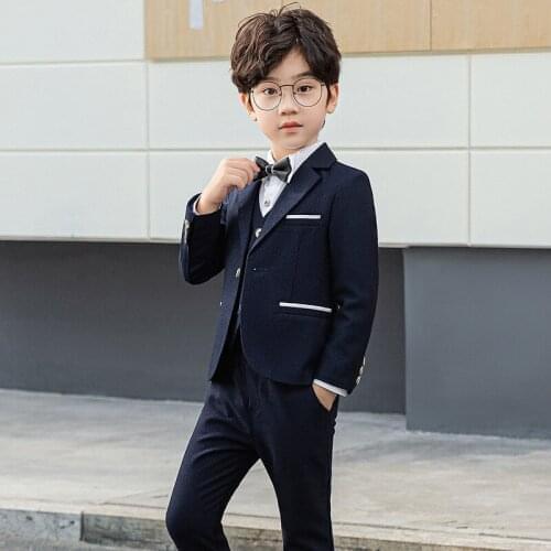Children Dress Suit Set Boys Handsome Piano Show Party School Uniform Costumes Kids Blazer Vest Pants Shirts Clothes Set