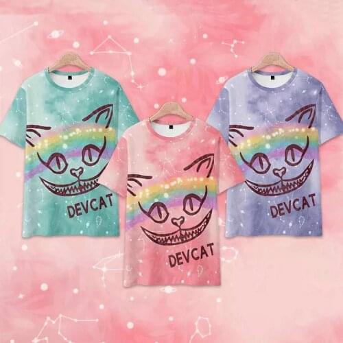 Funny Rainbow DEVIL CAT 3D Printing T-shirt Summer Fashion Round Neck Short Sleeve Popular Japan Harajuku Streetwear Plus Size