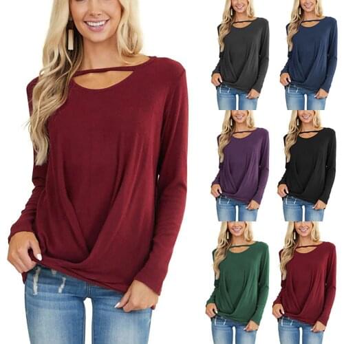 Womens Solid Long Sleeve Casual T Shirts Sexy Multiple Color Basic Creative Design Clothes 2021 Autumn Comfy Fashion Clothes