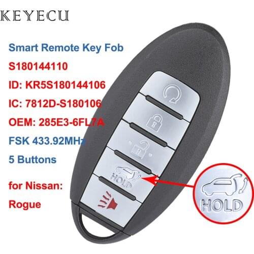 Keyecu S180144110 Smart Car Remote Key Fob 5 Buttons 433.92MHz for Nissan Rogue 2017 2018 FCC ID: KR5S180144106