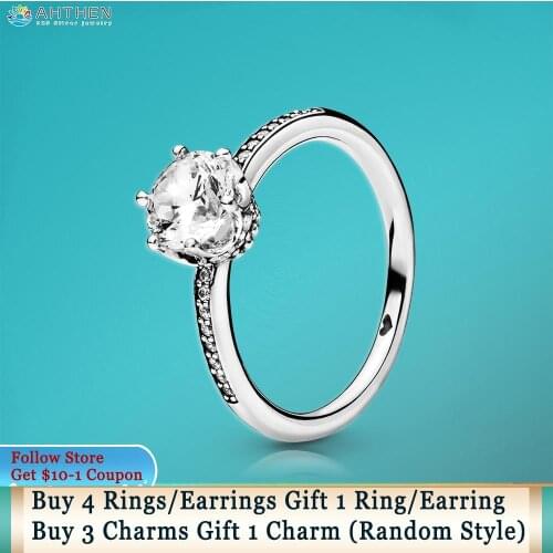 Ahthen 925 Sterling Silver Ring Clear Sparkling Crown Ring 925 Silver Women Rings Ngagement Ring Women Jewelry Making Girl Rings