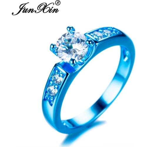 JUNXIN Luxury Male Female White Round Ring Ring Fashion Blue Gold Filled Jewelry Promise Engagement Rings For Men And Women