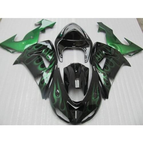 Bodywork fairing kit for Kawasaki Ninja ZX10R 06 07 green flames black fairings set ZX10R 2006 2007 KP05