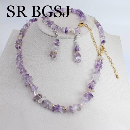 Free Shipping 6-8mm Ametrine Genuine Natural Gems Stone Female Chockers Necklace Bracelet Earring Jewelry Set 17.5" 7-8"