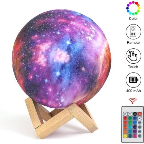 Galaxy Moon Lamp 3D Print Night Light Starry LED Touch Switch USB Charging 16 Colors RGB Dimmable for Home Decor Birthday Gifts