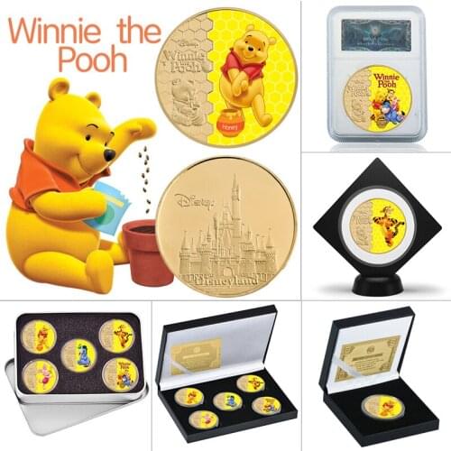 WR American Cartoon Gold Plated Coin Collectibles with Coin Holder USA Anime Bear Coin Original Souvenir Gifts for Children