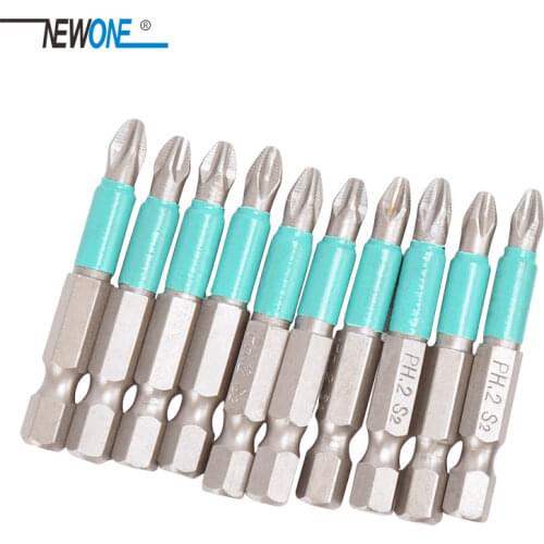 10pcs Ph2 Philps 50mm Impact Duty Screwdriver Bits Electric Screwdriver Set PH2 50mm S2 Single Head Magnetic Slip 1/4 Hex Shank