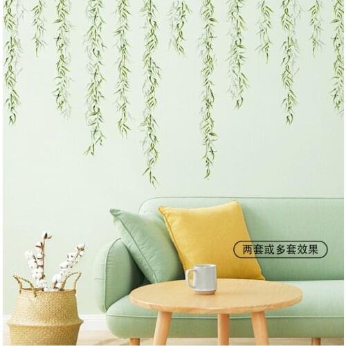 Fresh Willow Leaves Wall Stickers Plant Wall Decorative Vinyl Home Decors Living Room Mural Wallpapers TV Background Art Posters