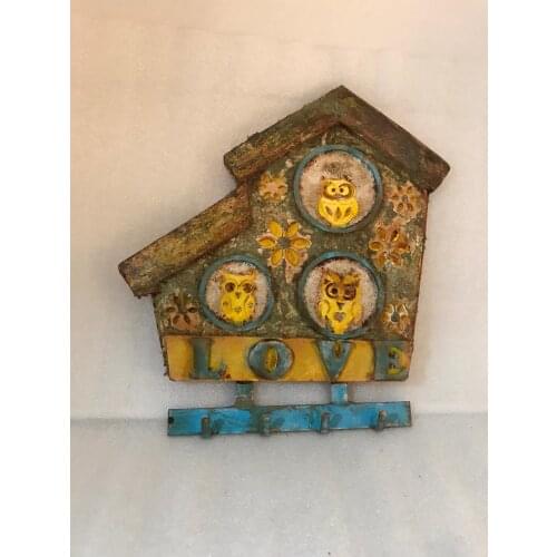Wall mounted robe hook ceramic brown yellow blue owl flower pattern love lettering decorative home garden office decor gift