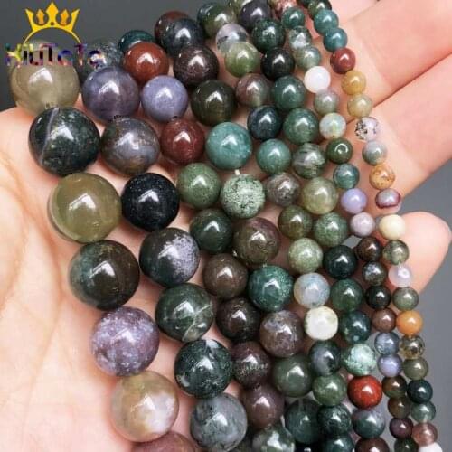 Natural Round Indian Agates Stone Beads Smooth Loose Spacer Beads For Jewelry Making DIY Bracelet Necklace 15'' 4/6/8/10/12mm