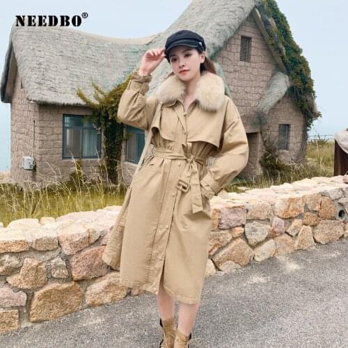 NEEDBO Winter Warm Jacket Women Long Parka Fur Collar Casual Woman Winter Coat Jacket Removable Padded Outwear Long Coat Parkas