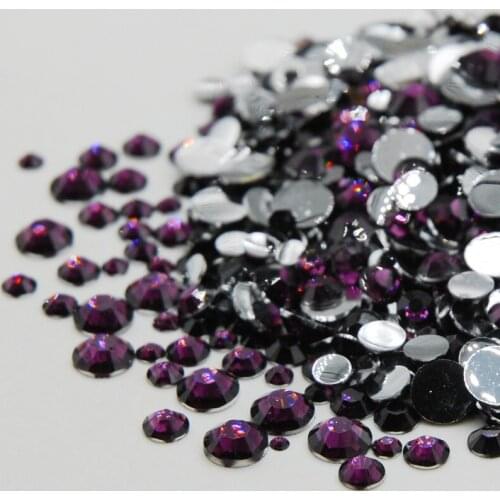2017 NEW Mixed Sizes Nail Art Decorations Grape Purple Color Non Hot Fix Stones Flat Back For Gems Clothes Crystal Decorations