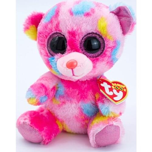 New 6 ‘’15cm Ty Beanie Stuffed Plush Animals Doll Franky the Color Bear Collectible Big Eye Pink Bear Soft Toys Gift