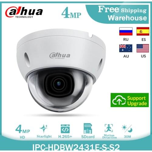 Dahua Original 4MP IP Camera IPC-HDBW2431E-S-S2 Mini POE SD Card H.265+ IVS Alarm IP67 Starlight Dome Surveillance Camera