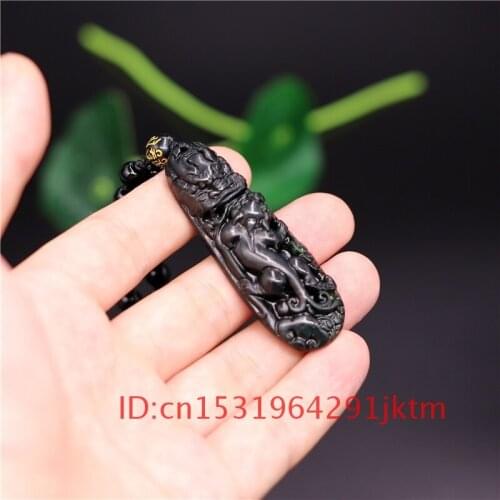 Necklace Chinese Obsidian Dragon Black Pendant Jewelry Amulet for Green Accessories Charm Men Tiger Carved Gifts Jade Natural