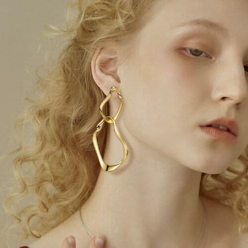 POXAM Fashion Vintage Gold Hanging Earrings for Women 2021 Statement Drop Earrings Simple Metal Matte Geometric Modern Jewelry