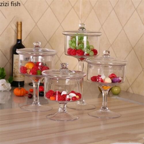 Transparent Glass Storage Jars Decorative Fruit Bowl Candy Pot Crystal Storage Jar with Lid Kitchen Spice Organizer
