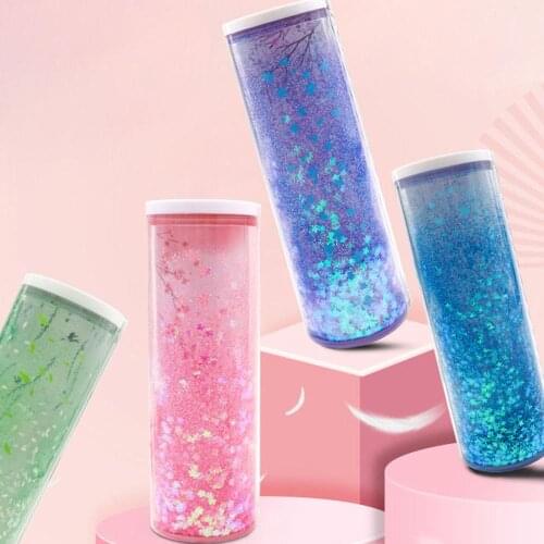 Quicksand Translucent Pencil Case Multifunction Creative Cylindrical Calculator Stationery School Pen Holder