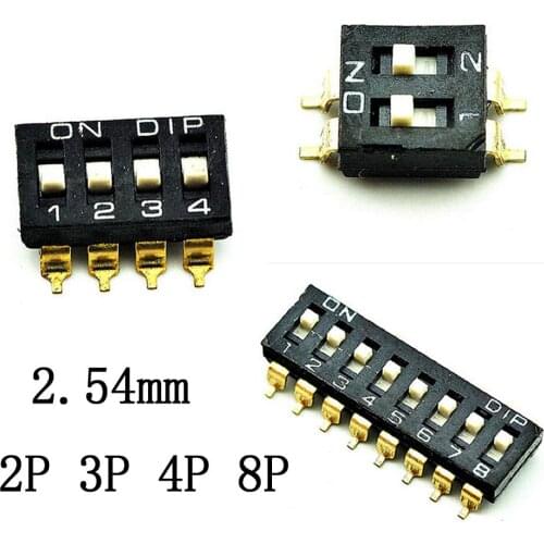 SMD Black Toggle Switch 2 Row 4 / 6 / 8 / 16 Pin 2 / 3 / 4 / 8 Positions Ways 2.54mm Pitch SPST 5pcs/lot