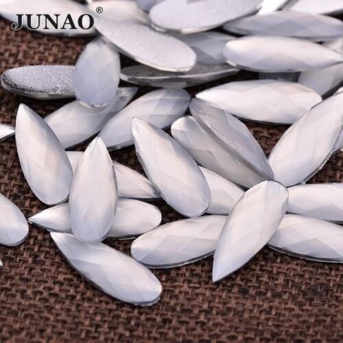 JUNAO 8x22mm White Tear Drop Rhinestone Glue On Crystals Applique Flat Back Resin Strass DIY Decoration Crystal Stones