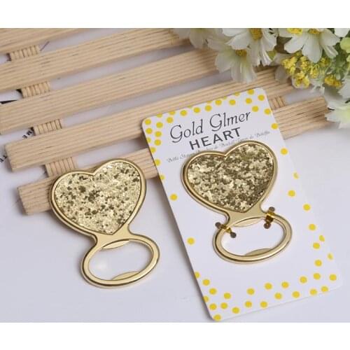 Wedding party favor gifts and giveaways for guests - Gold Glitter Heart Bottle Opener Bridal Shower Favor 100pcs/lot