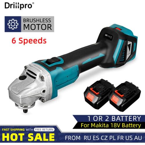 6 Speed 125mm/100mm Brushless Cordless Electric Angle Grinder Rechargeable 2 Batteries Grinding Machine for Makita 18V Battery
