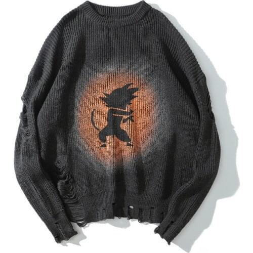 Hip Hop Mens Pullover Sweater Autumn Winter Knitted Clothes Loose Printing knitwear Casual Top Tide Plus Size XXL Mens Clothing