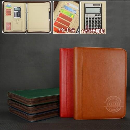 High-level PU leather business file folder a4 document zipper bag folders for paper briefcase portfolio with 4 ring binder 1206