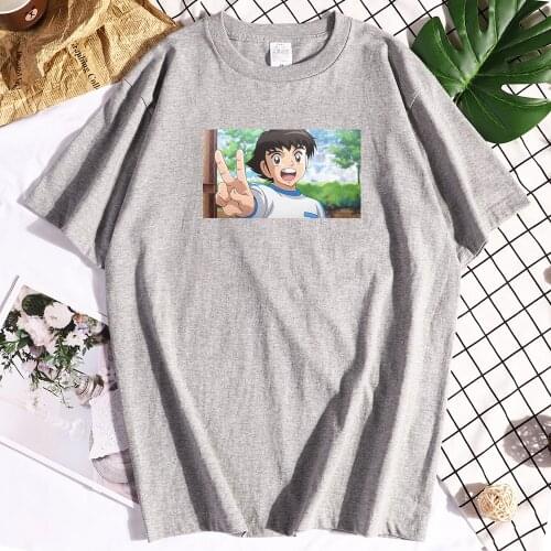 Cotton Captain Tsubasa Funny Mans Tshirts Loose Regular Sleeve T-shirts Vintage Crew Neck T-shirt Mens