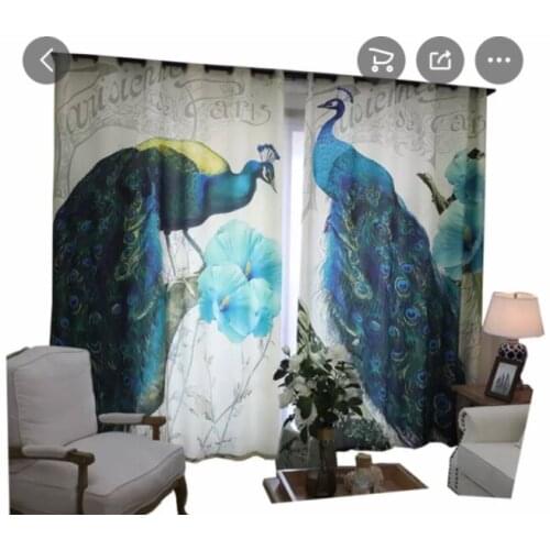 3D Curtain Photo Customize Size Retro Blue Peacock Curtain Bedroom Living Room Office Cortinas Breakdown Bathroom Shower