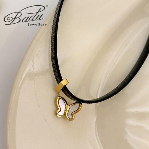 Badu Women Butterfly Necklace Acrylic Gold Animal Sweater Chain Black Leather Necklace Neck Jewelry Classic Accessories for Girl