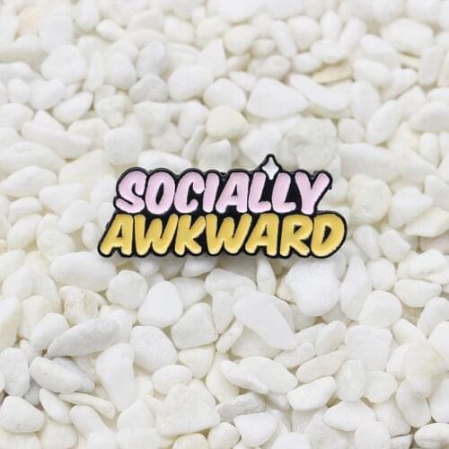 Social awkward english alphabet custom pin communication obstacle introduce yourself logo punk badge lapel enamel brooch jewelry