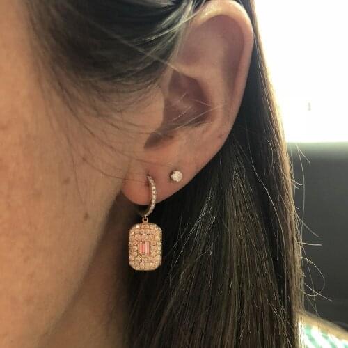 Gold color White Green cz micro paved geometric square dangle charm iced out sparking women earring