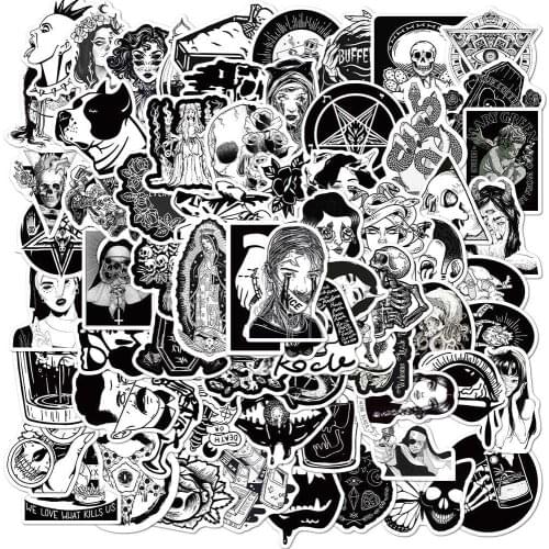 100pcs/SET Black White Retro Goth Series Sticker Waterproof Car Laptop Skateboard Surfboard Bicycle Kids Toy Trunk Home Decor