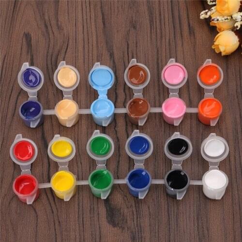 12 Colors 2 Paint Brushes Paints Set Oil Painting Watercolor Hand Wall Painting E56C