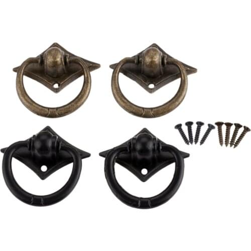 2Pcs Vintage Cabinet Ring Knobs and Handles Antique Bronze Furniture Kitchen Drawer Cupboard Wood Box Pull Handles 42x42mm
