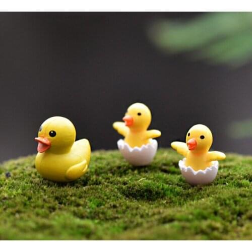 3 pc/set Yellow Duck Figures Miniature Figurine mini fairy garden Micro Landscape Cartoon animal statue resin craft