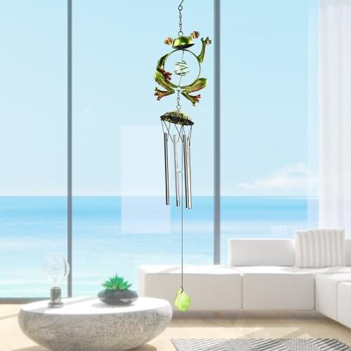 40# Cute Frogs Hanging Beads Wind Chimes Colorful Glass Bell Rainbow Suncatchers Vintage Garden Decoration Outdoor Pendant