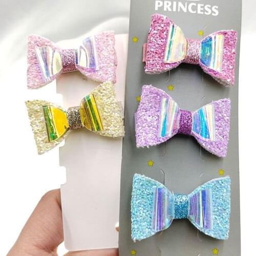 5pcs/lot Transparent laser glitter Hair Bows With Clip For Girls Colorful Hair Clips Hairpins Barrettes Kids Hair Accessories